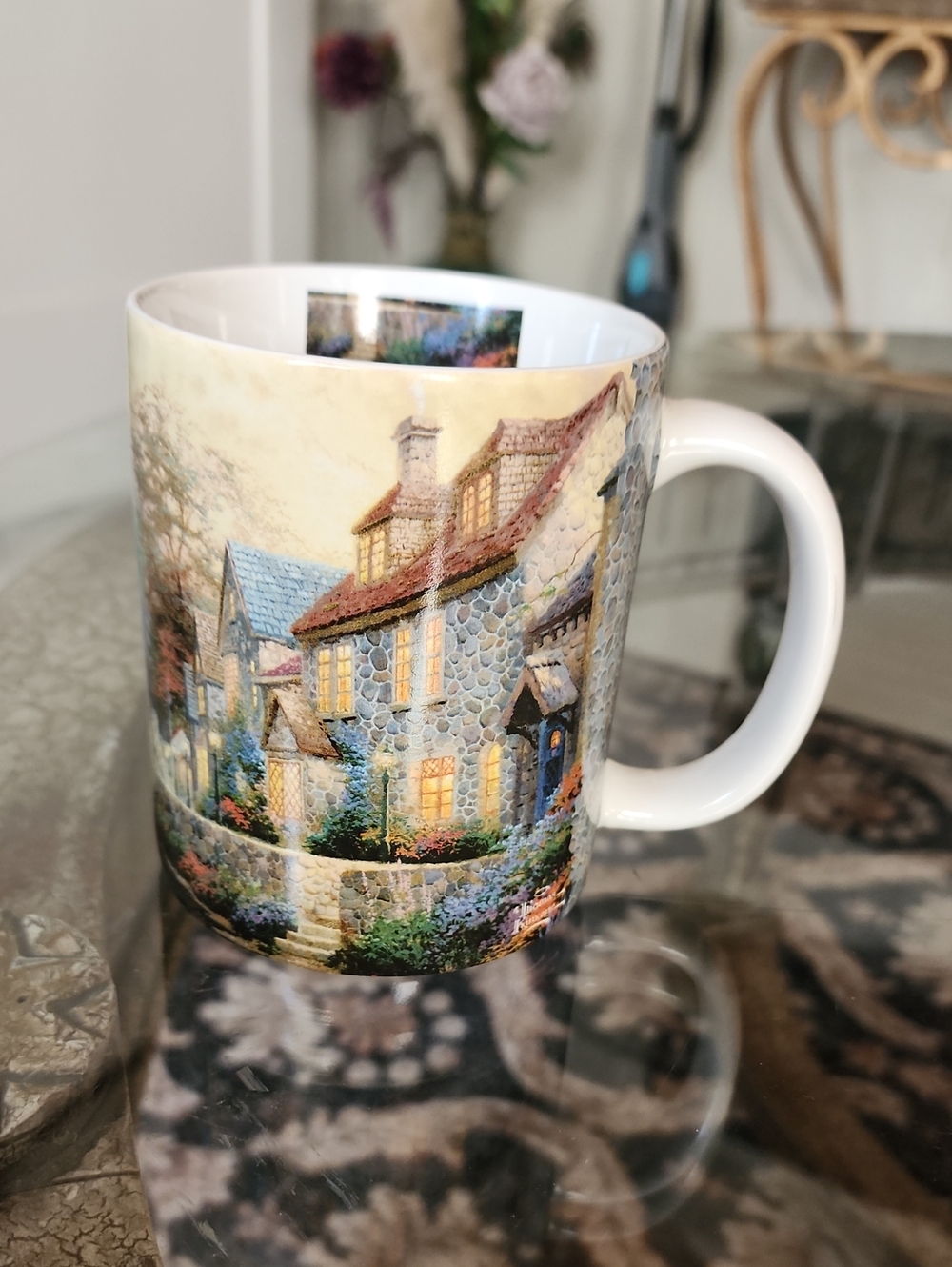 vintage 16oz Thomas Kinkade "Cobblestone Brook" collectors mug from 1997
